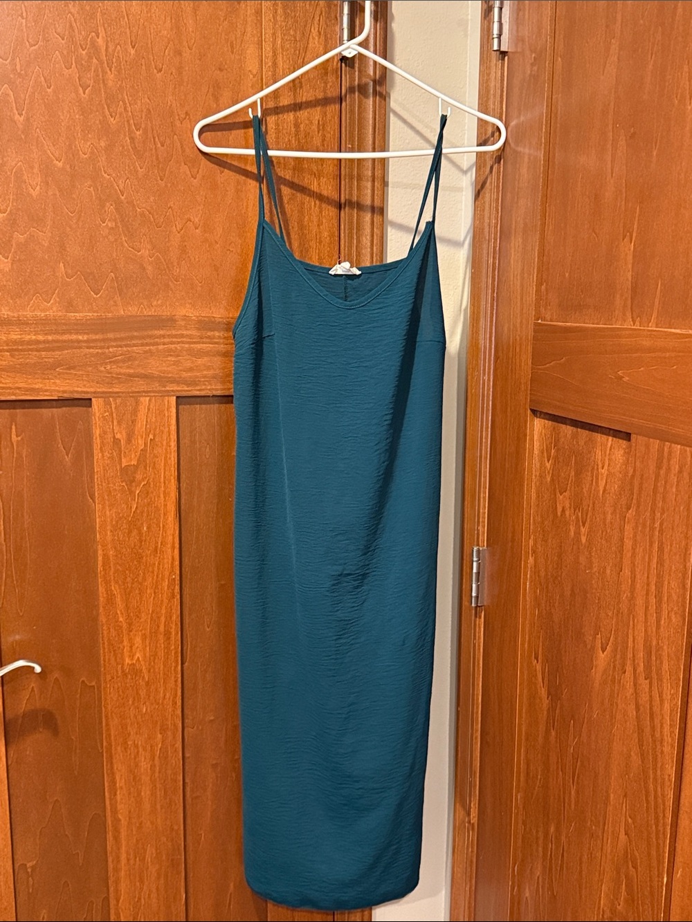 Medium Teal Slip Midi Dress with Spaghetti Straps